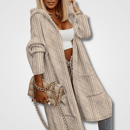 Zachte Comfortabele Dames Lange Cardigan met Capuchon - Kabelgebreid Acryl