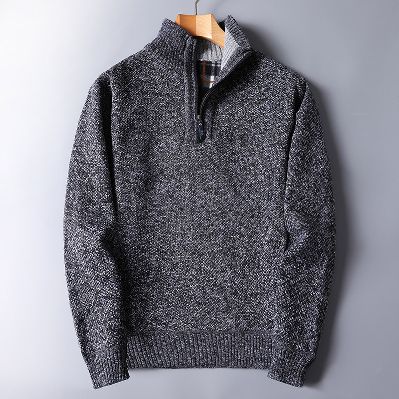 Warm Men's Knit Pullover - Half Zip, Wool Blend, Casual