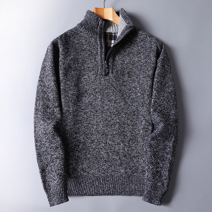 Warm Men's Knit Pullover - Half Zip, Wool Blend, Casual