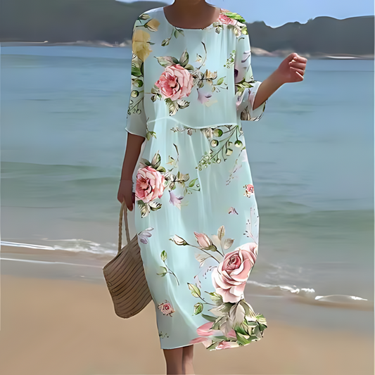 Elegant Floral Print Summer Dress for Women - Comfortable Fit Wedding Guest or Cocktail Dress-1