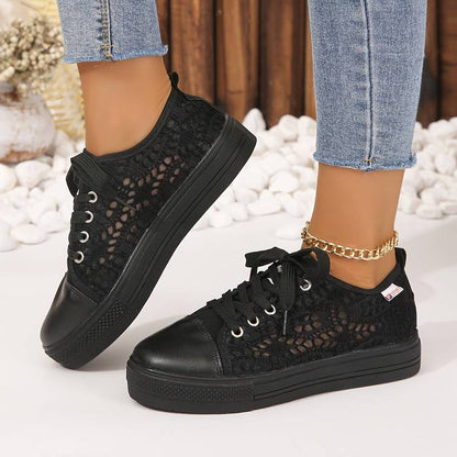 Chic Lace Sneakers for Women, Breathable and Comfortable Design in Black and White, Padded Interior for All-Day Support-3