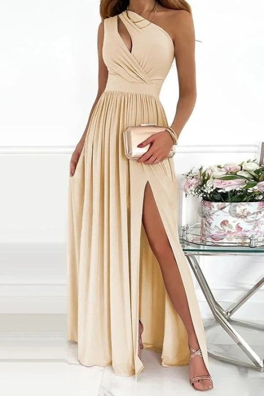 Chic One Shoulder Evening Dress, Elegant Black Formal Gown, Knee-Length Semi Formal Dress for Wedding Guests-1