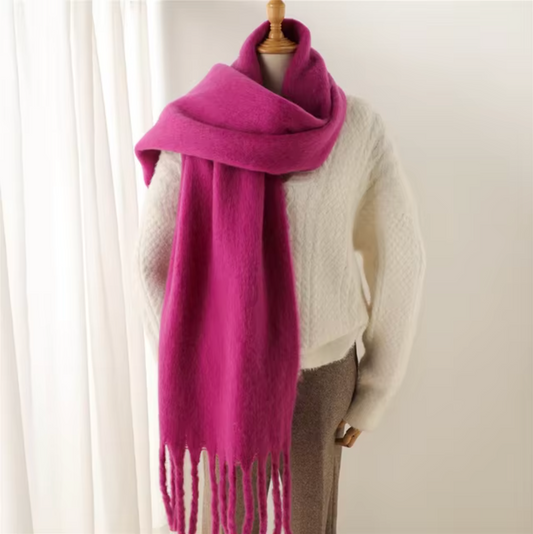 Warm Cozy Womens Winter Scarf - Blanket Fringe Plush