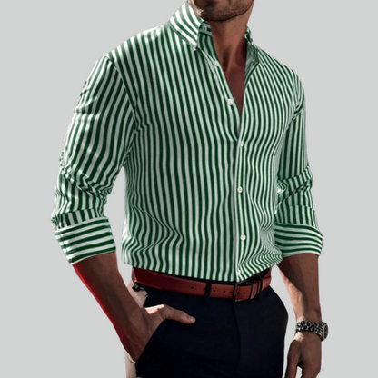 Men's Solid Color Striped Long Sleeve 3D Printed Casual Shirt - Comfortable Fashion Top