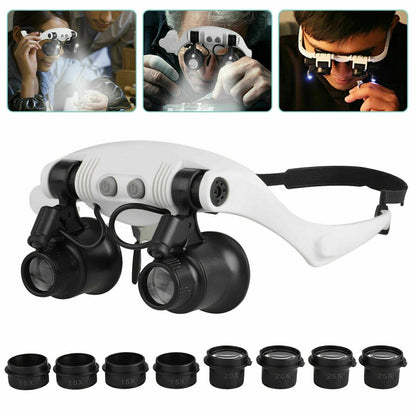 Headband Magnifier LED Jeweler Glasses With 8 Lenses