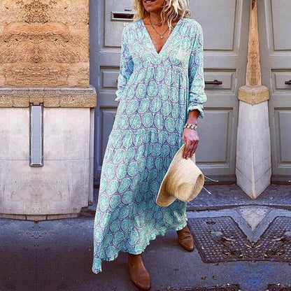 Variant image for Trendy V-Neck Women's Dress with Striking Print for Spring and Summer, Eco-Friendly Fabric, Comfortable Fit, Available in Multiple Sizes-7