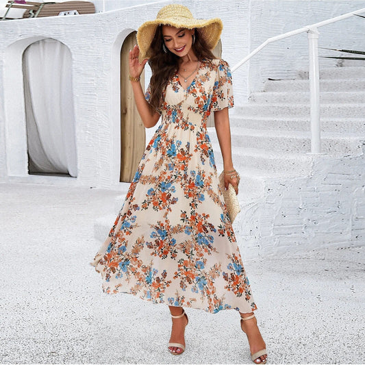 Floral Print Summer Dress for Women - Elegant Casual or Formal Wear, Lightweight Comfortable Fit, Knee-Length, Available in Multiple Colors-1
