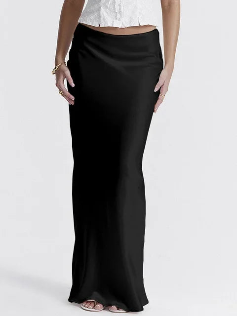 Elegant Black Maxi Skirt with Side Slit, Comfortable Long Skirt for Women, Versatile Design for Casual and Formal Wear-3