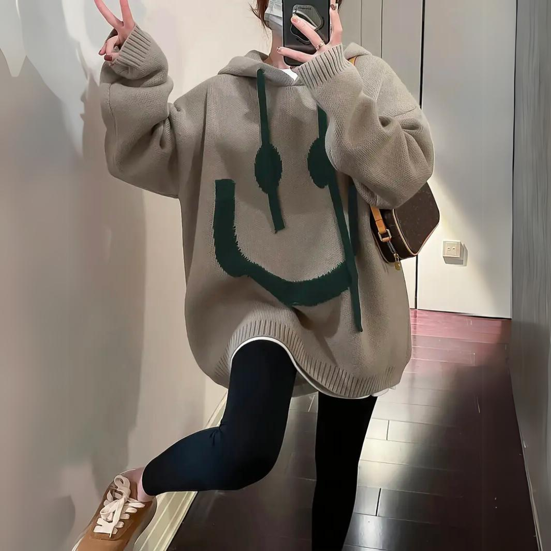 Oversized hyggelig damehoodie - boxy strik, afslappet tøj