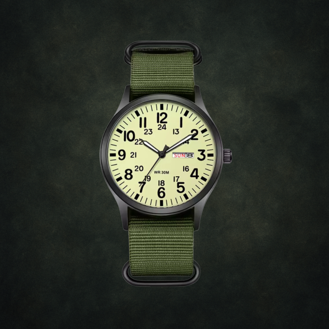 Durable Men’s Military-Style Watch – Waterproof, Scratch-Resistant, 42mm Dial – Green Black
