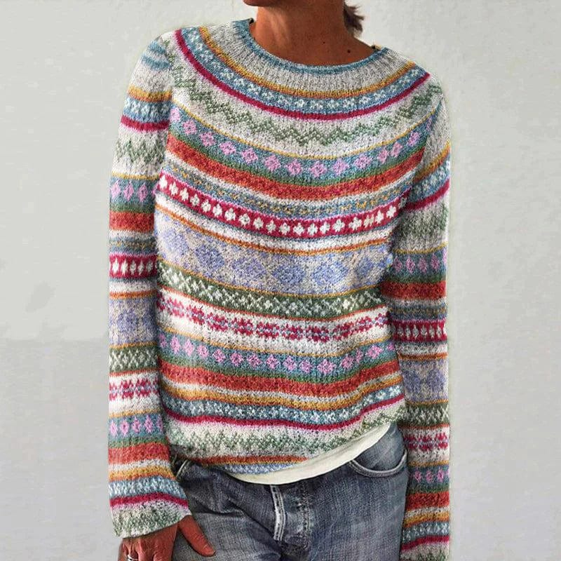 Wärmender schmeichelnder Damenpullover – Geometrische Strickware