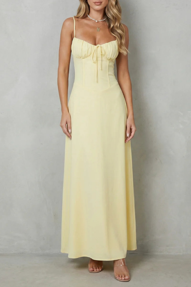 Lightweight flattering women's dress – a-line, backless lace-up, polyester, for summer weddings