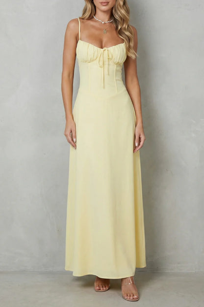 Lightweight flattering women's dress – a-line, backless lace-up, polyester, for summer weddings
