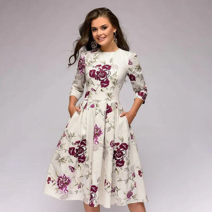 Variant image for Floral Print Midi Dress with Wide Skirt for Women's Summer and Formal Fashion-1
