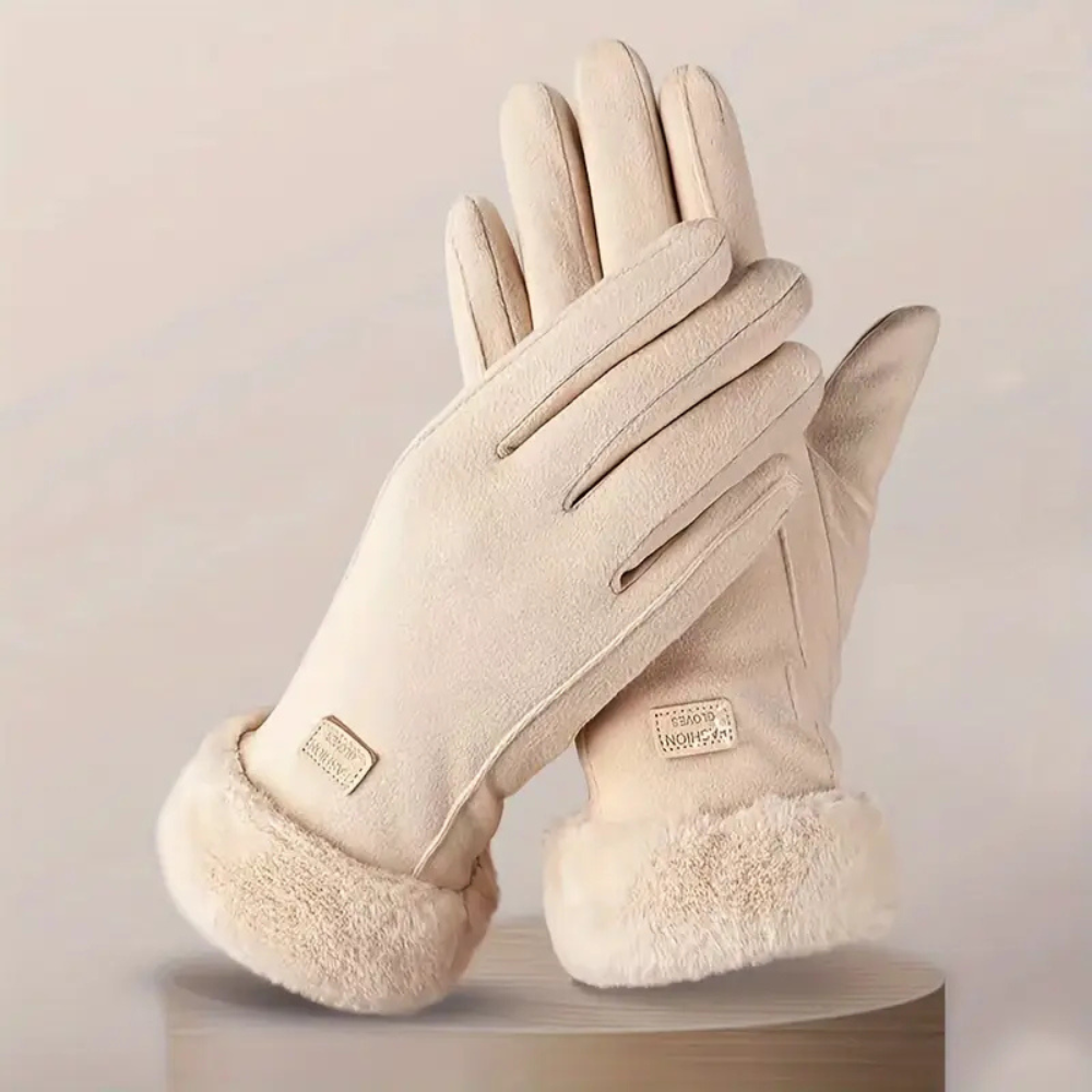 Windproof Women’s Plush Gloves - Slim Tailored, Suede
