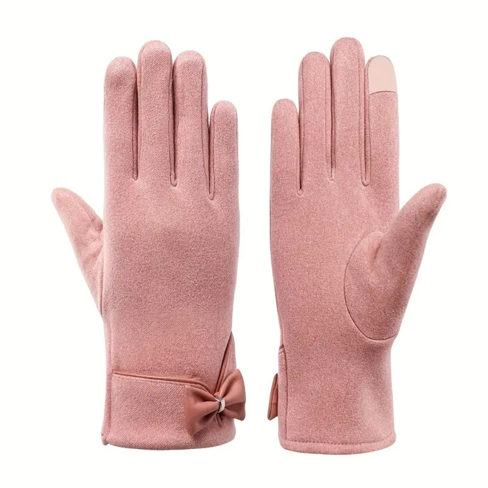 Warm Womens Touchscreen Gloves - Short Fitted Suede Winter