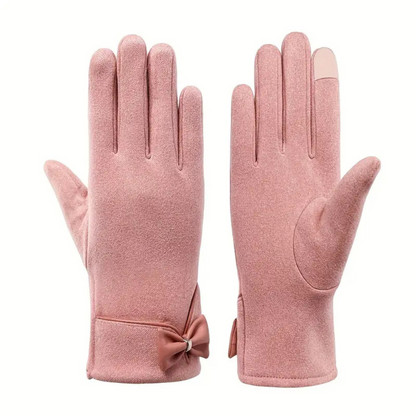 Warm Womens Touchscreen Gloves - Short Fitted Suede Winter