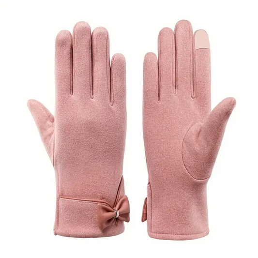 Warm Womens Touchscreen Gloves - Short Fitted Suede Winter