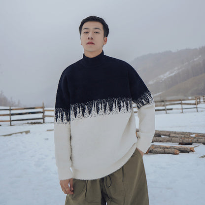 Warm Men Half Turtleneck Sweater - Oversized Fleece Winter