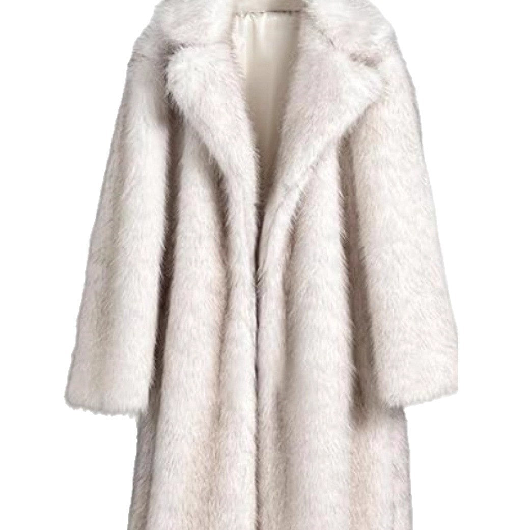 Warm Cozy Women's Long Coat - Notched Lapel, Faux Fur