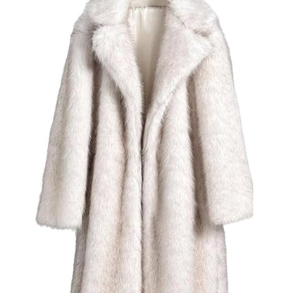 Warm Cozy Women's Long Coat - Notched Lapel, Faux Fur