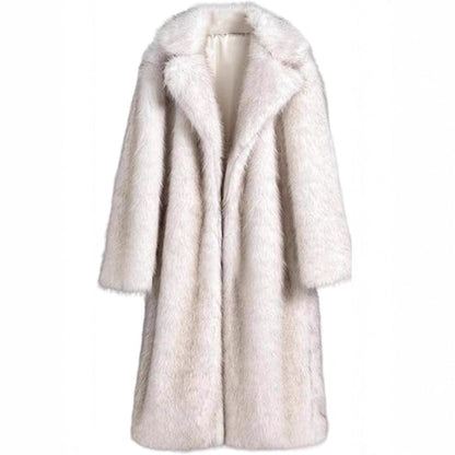 Warm Cozy Women's Long Coat - Notched Lapel, Faux Fur