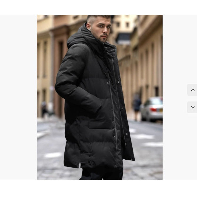 Warm Men's Long Puffer Coat - Hooded Quilted Cotton, Urban