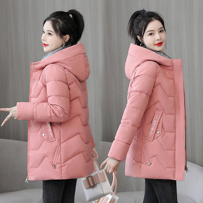 Warm Women Mid-Length Coat - Quilted, Polyester, Winter