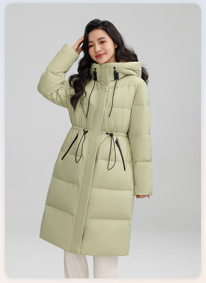 Warm Women’s Down Coat - Drawstring Waist, Hooded, Travel