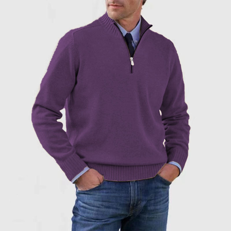 Blød herresweater med ståkrave - slim fit, akryl