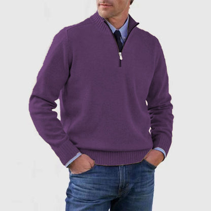 Blød herresweater med ståkrave - slim fit, akryl