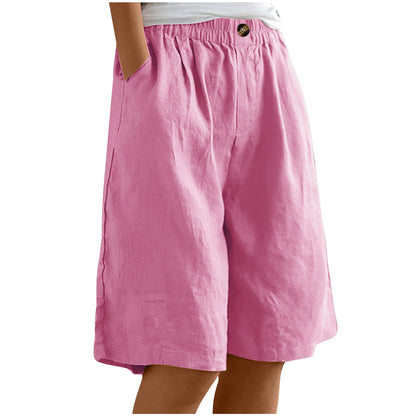 Lightweight women's shorts – high-waisted, loose-fit with pockets, cotton, for casual summer days