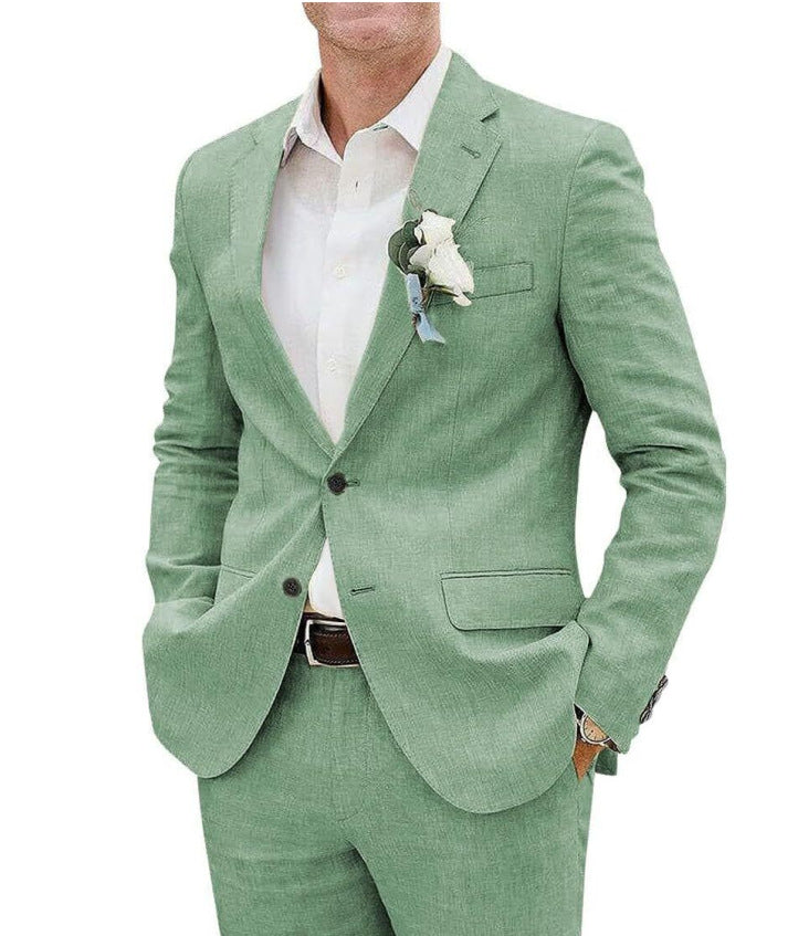 Lightweight men's two-piece suit - slim fit, linen blend, for business banquets and events