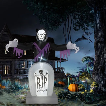 Grim Reaper oppustelig med LED gravsten Halloween dekoration