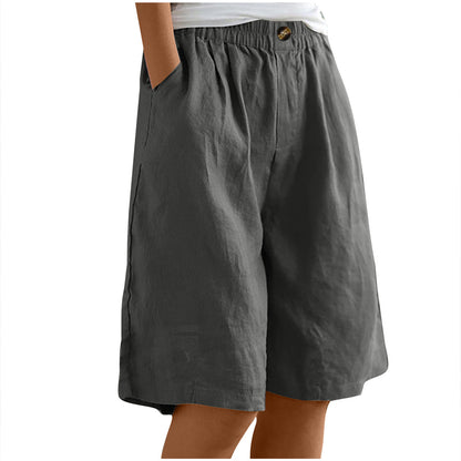 Lightweight women's shorts – high-waisted, loose-fit with pockets, cotton, for casual summer days