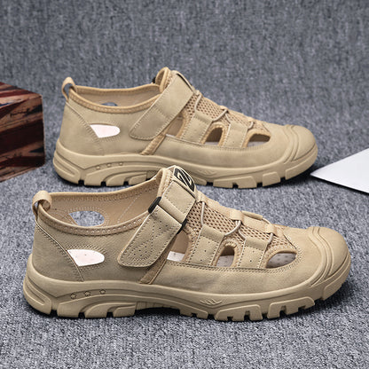 Breathable durable men's sandals - closed-toe, strappy, synthetic leather, casual outdoor