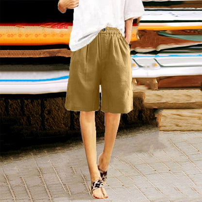 Lightweight women's shorts – high-waisted, loose-fit with pockets, cotton, for casual summer days