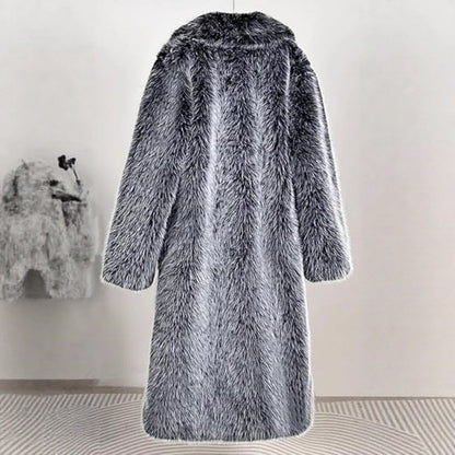 Warm Cozy Women's Long Coat - Notched Lapel, Faux Fur