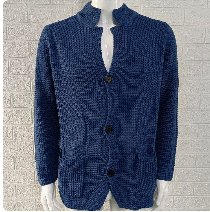 Warm Men's Cardigan - Stand Up Collar, Knitted, Commute
