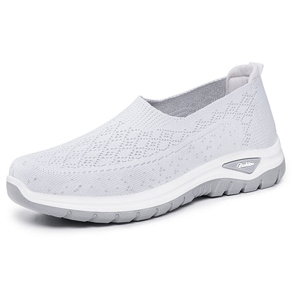 Letvægts damesko med mesh, slip-on – slip-on, strikket overdel, afslappet til daglig brug