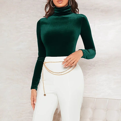 Soft Women’s Turtleneck Top - Slim Fit, Velvet, Evening