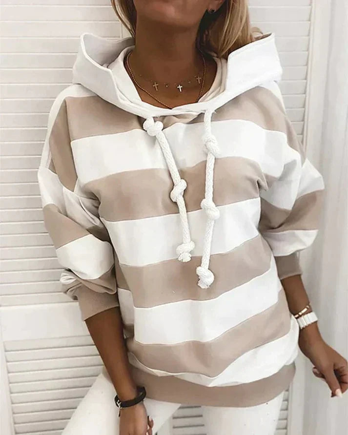 Soft Women’s Hooded Pullover - Striped Relaxed Cotton, Casual