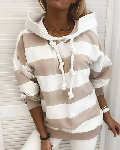 Soft Women’s Hooded Pullover - Striped Relaxed Cotton, Casual