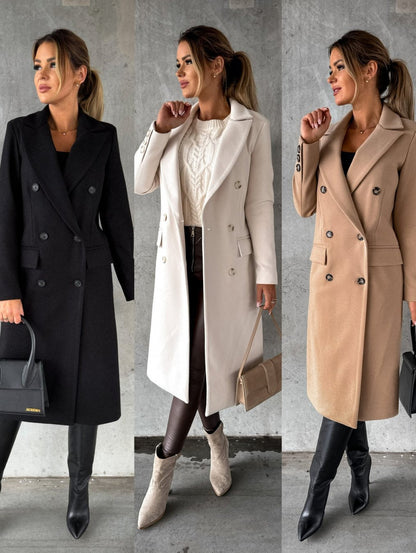 Warm Classic Womens Coat - Double-Breasted Wool, Winter