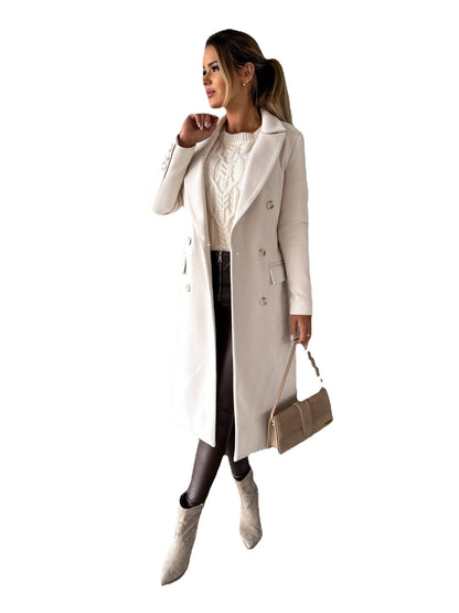 Warm Classic Womens Coat - Double-Breasted Wool, Winter