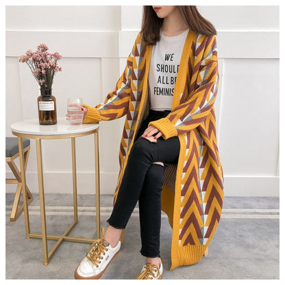 Oversized Womens Cardigan - Longline Front, Chevron Knit