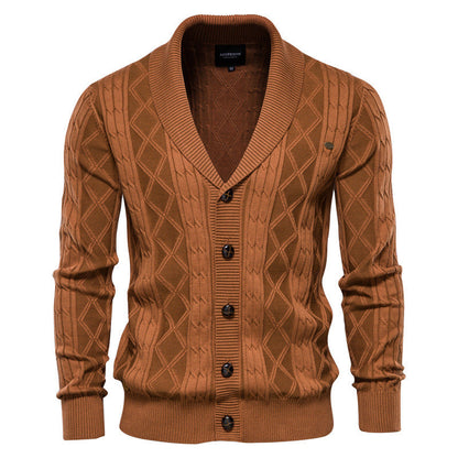 Soft Classic Men’s Cardigan - Shawl V Neck, Cotton Knit