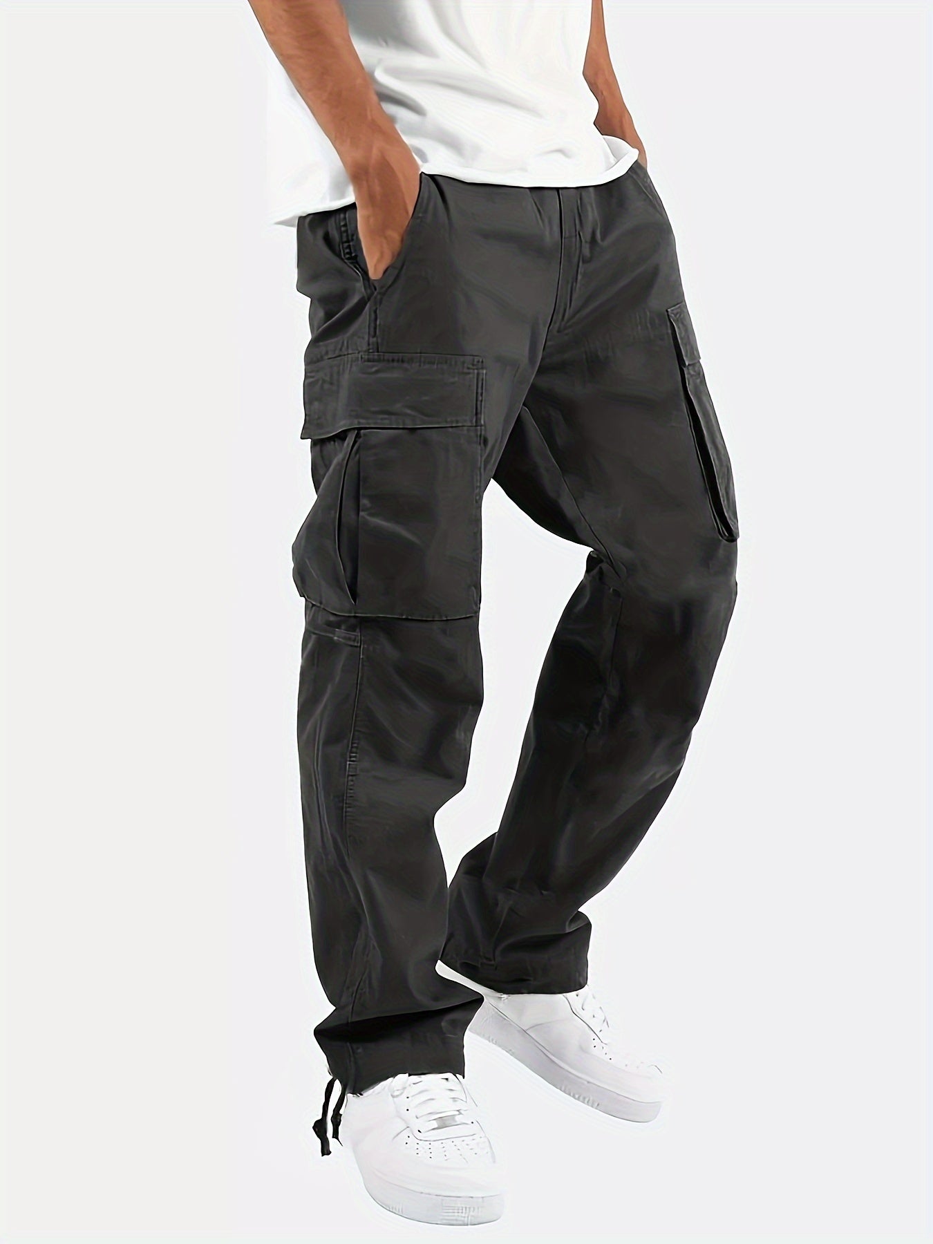 Variant image for Oversized Black Cargo Pants for Men with Multiple Pockets, Comfortable Fit and Durable Cotton Blend Trousers-1