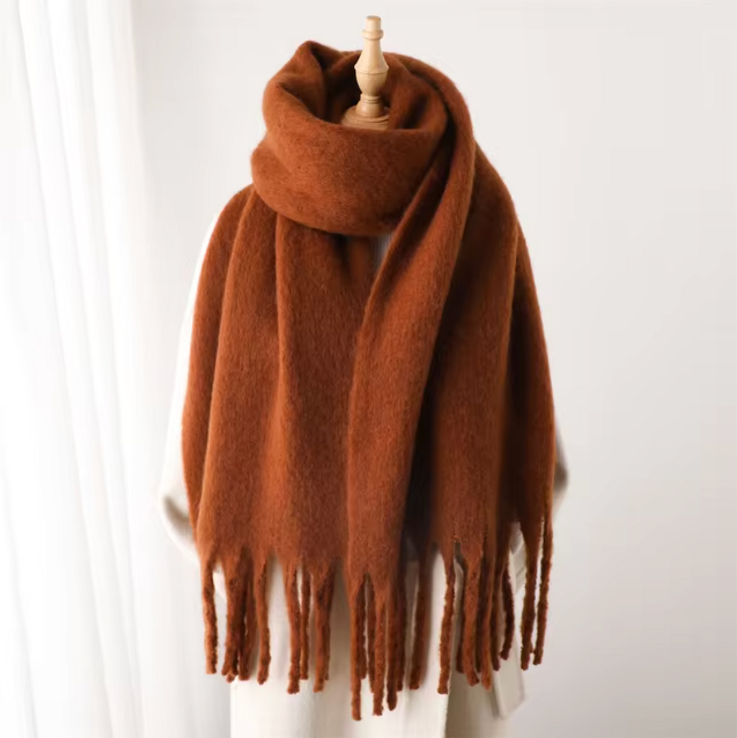Warm Cozy Womens Winter Scarf - Blanket Fringe Plush