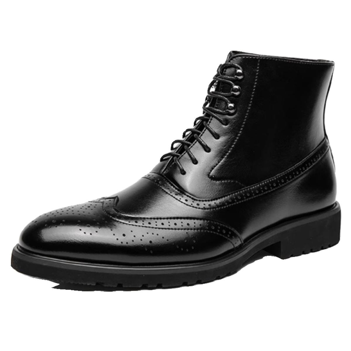 Supportive Mens Mid-Top Work Boots - Brogue, Leather, Fall